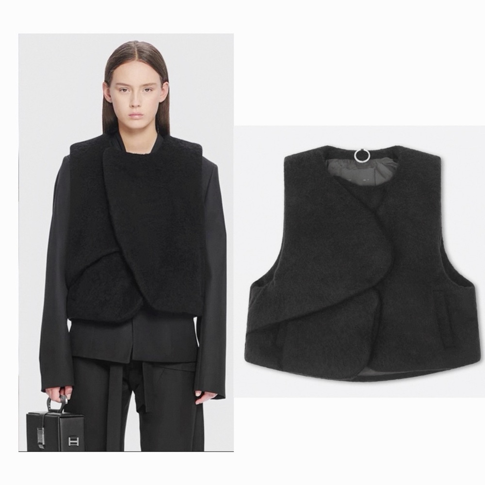 HELIOT EMIL Unisex Black Mohair Blend Down Vest Asymmetric Magnetic button